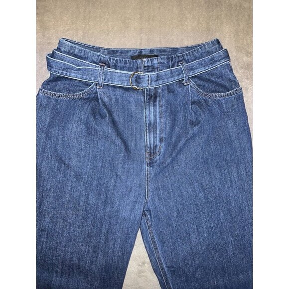 UNIQLO Jeans Retro Relax Fit Wide Leg High Rise Tapered Belted Blue Jeans - Picture 6 of 11